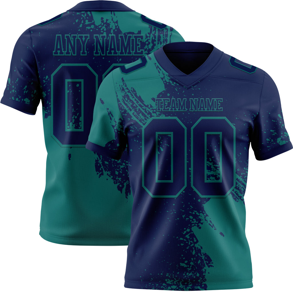 Custom Navy Teal 3D Pattern Abstract Brush Stroke Mesh Authentic Football Jersey