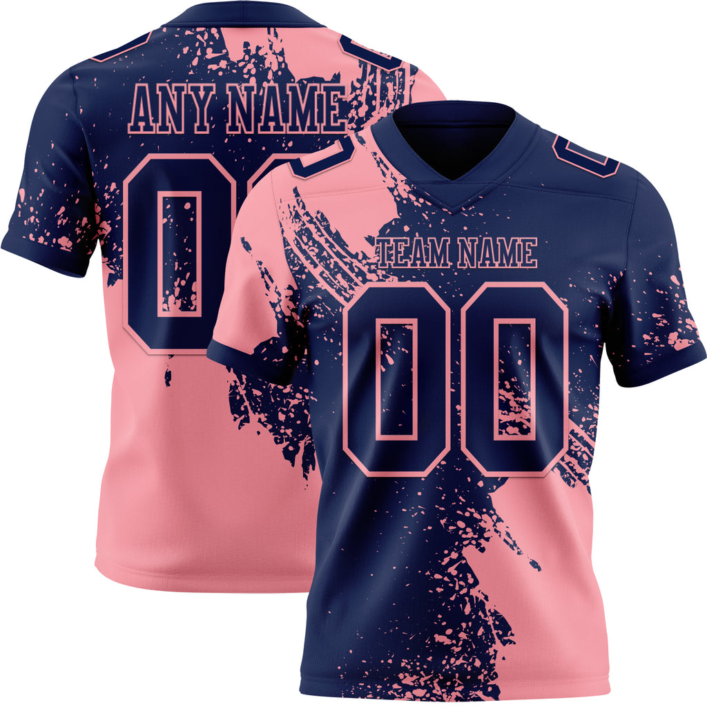 Custom Navy Medium Pink 3D Pattern Abstract Brush Stroke Mesh Authentic Football Jersey