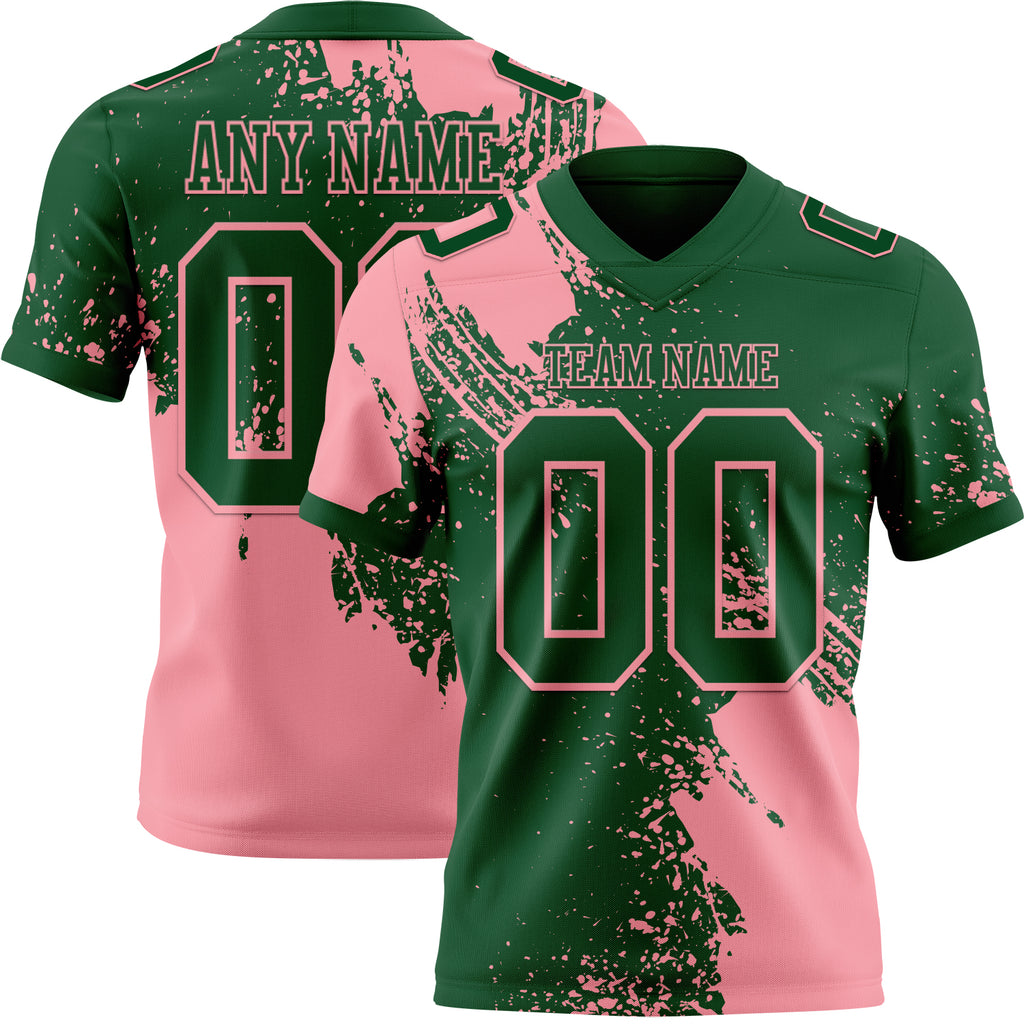 Custom Green Medium Pink 3D Pattern Abstract Brush Stroke Mesh Authentic Football Jersey