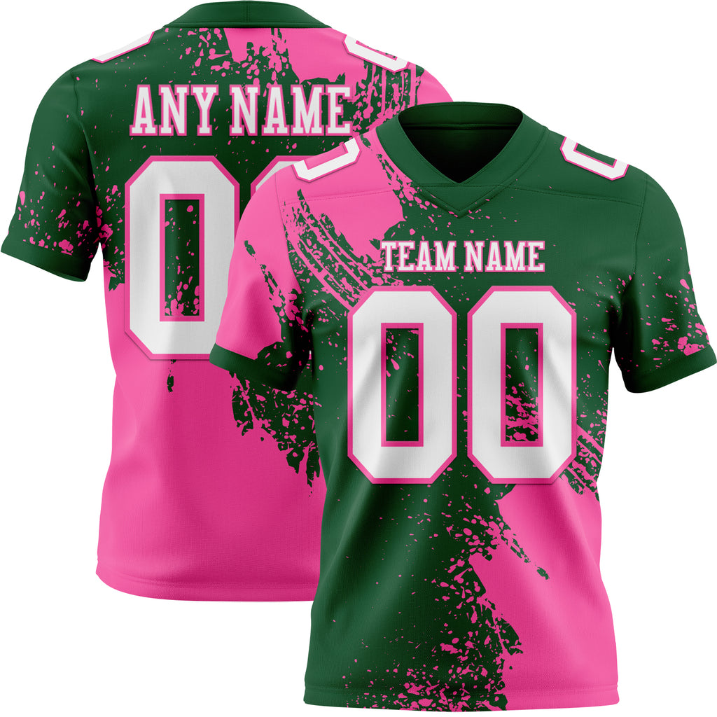 Custom Green White-Pink 3D Pattern Abstract Brush Stroke Mesh Authentic Football Jersey