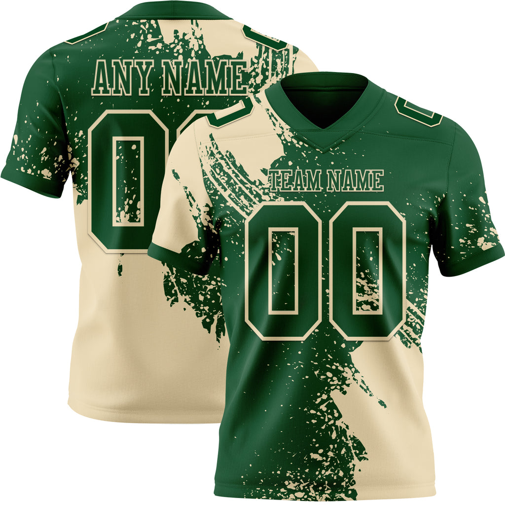Custom Green Cream 3D Pattern Abstract Brush Stroke Mesh Authentic Football Jersey