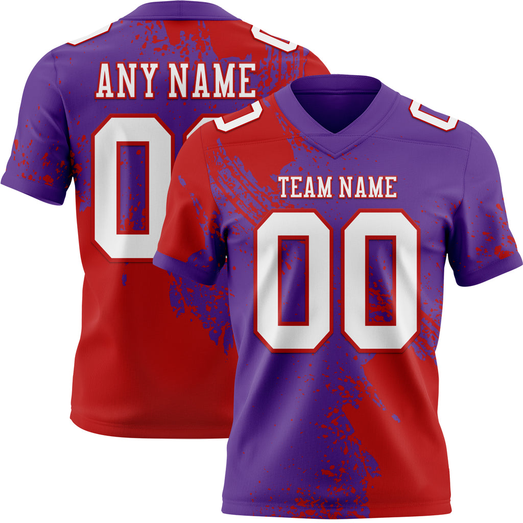 Custom Purple White-Red 3D Pattern Abstract Brush Stroke Mesh Authentic Football Jersey