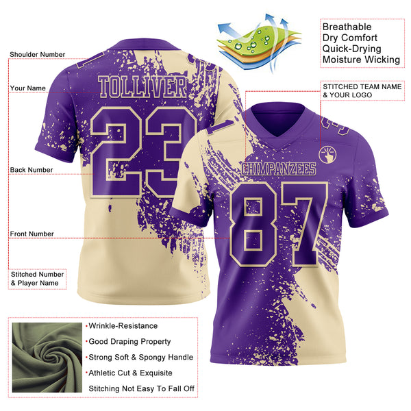 Custom Purple Cream 3D Pattern Abstract Brush Stroke Authentic Football Jersey