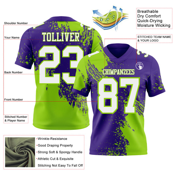 Custom Purple White-Neon Green 3D Pattern Abstract Brush Stroke Authentic Football Jersey