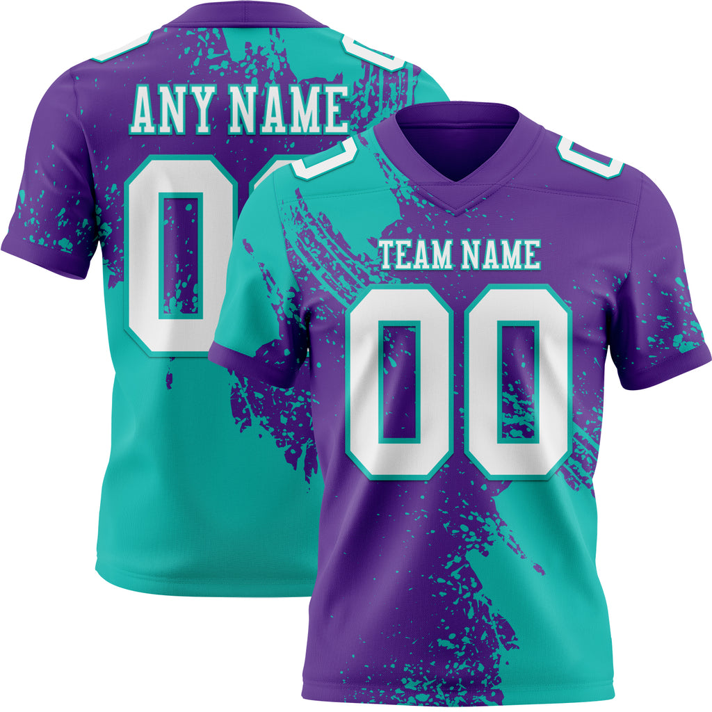 Custom Purple White-Aqua 3D Pattern Abstract Brush Stroke Mesh Authentic Football Jersey