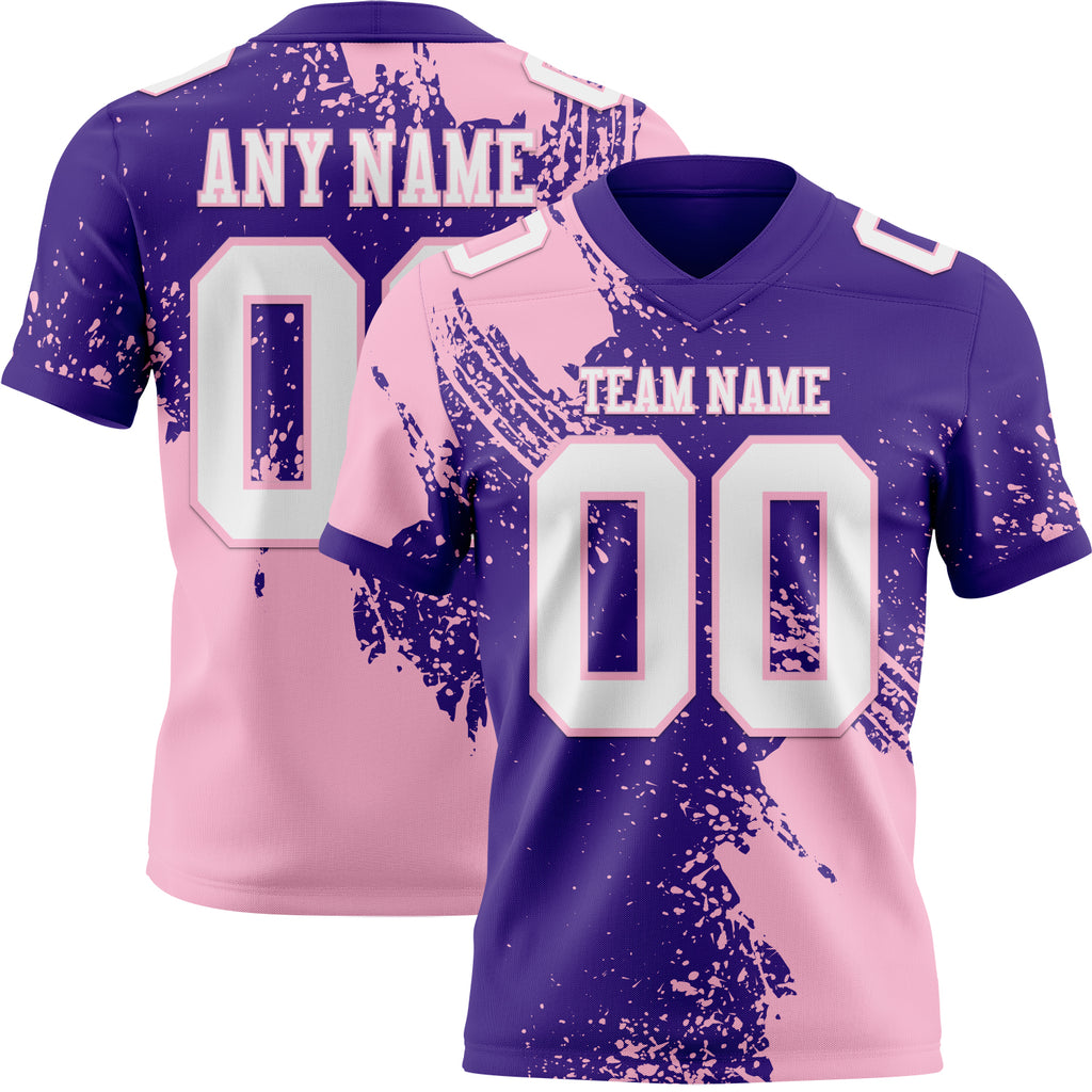 Custom Purple White-Light Pink 3D Pattern Abstract Brush Stroke Authentic Football Jersey