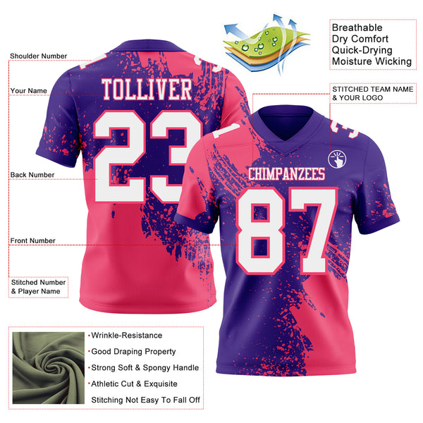 Custom Purple White-Neon Pink 3D Pattern Abstract Brush Stroke Authentic Football Jersey