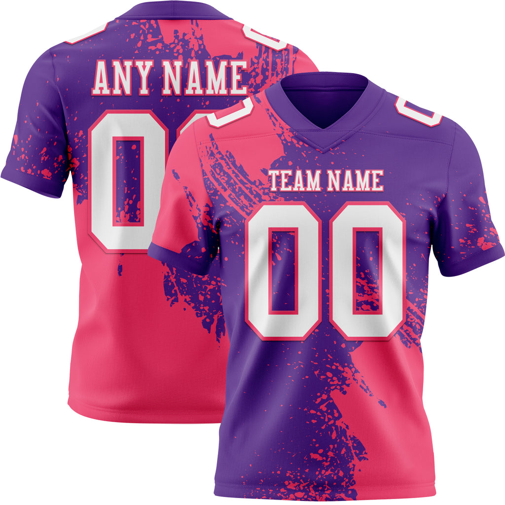 Custom Purple White-Neon Pink 3D Pattern Abstract Brush Stroke Mesh Authentic Football Jersey