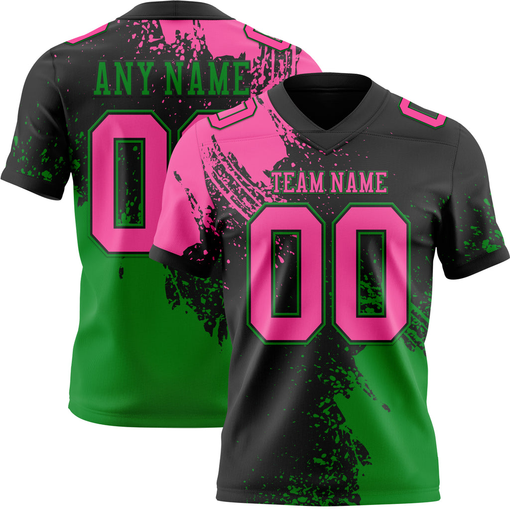 Custom Black Pink-Grass Green 3D Pattern Abstract Brush Stroke Mesh Authentic Football Jersey