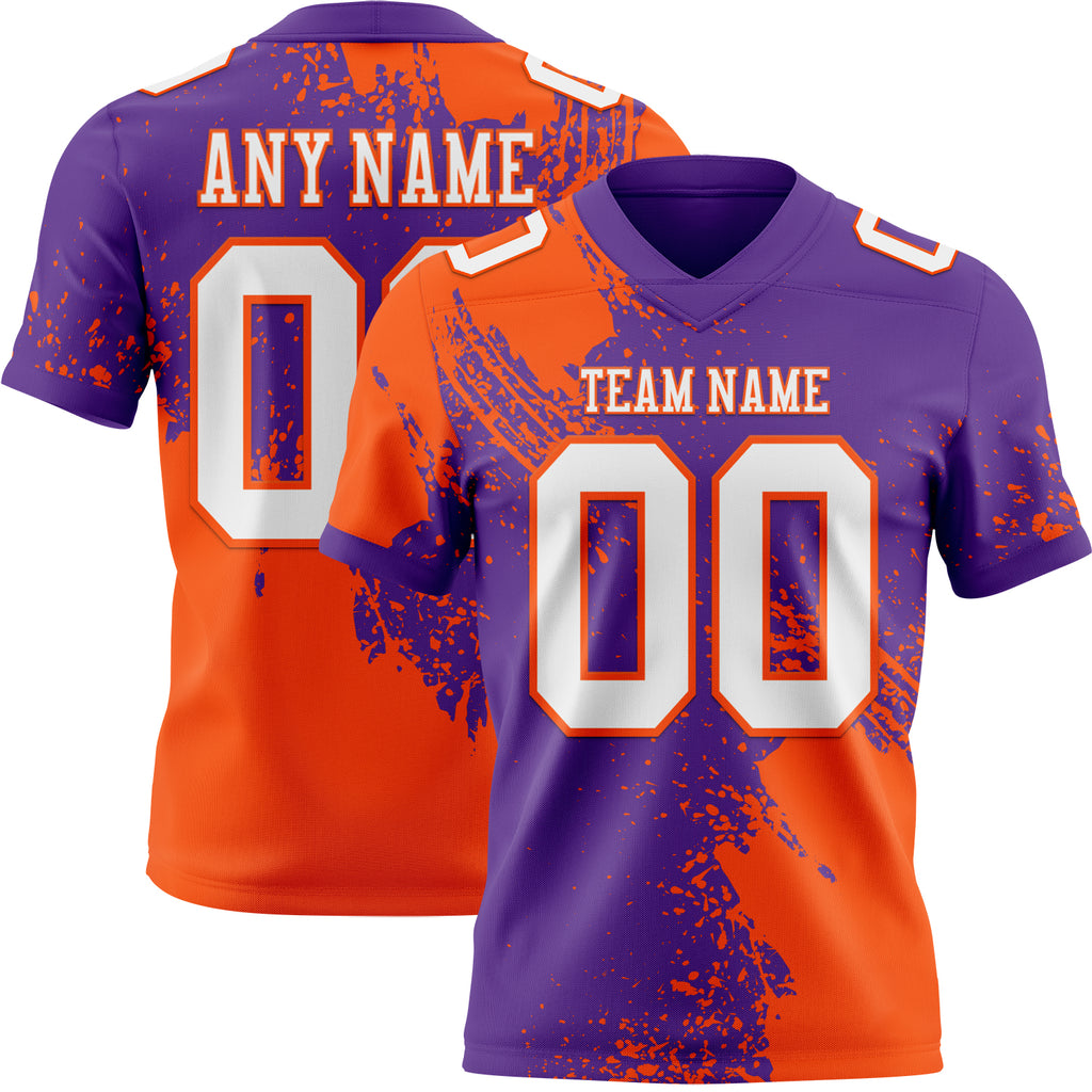 Custom Purple White-Orange 3D Pattern Abstract Brush Stroke Mesh Authentic Football Jersey