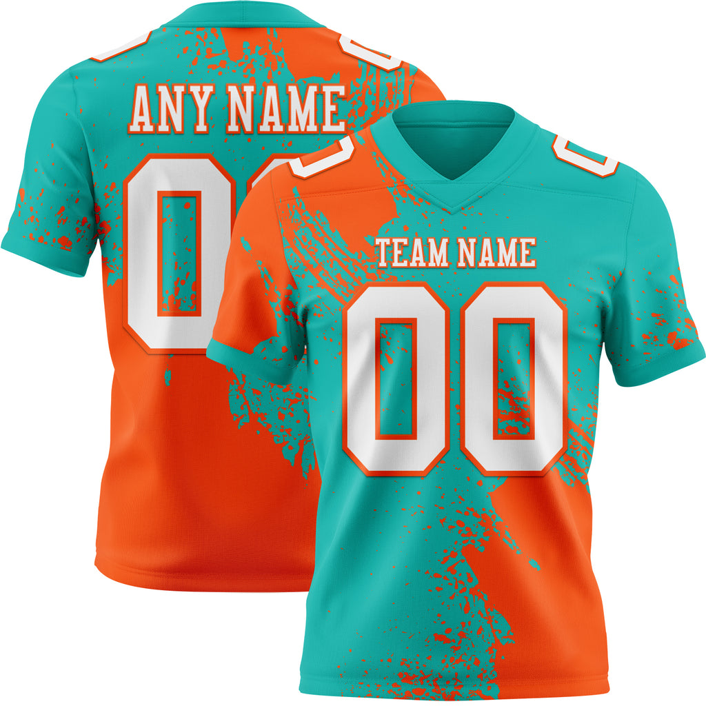 Custom Aqua White-Orange 3D Pattern Abstract Brush Stroke Mesh Authentic Football Jersey