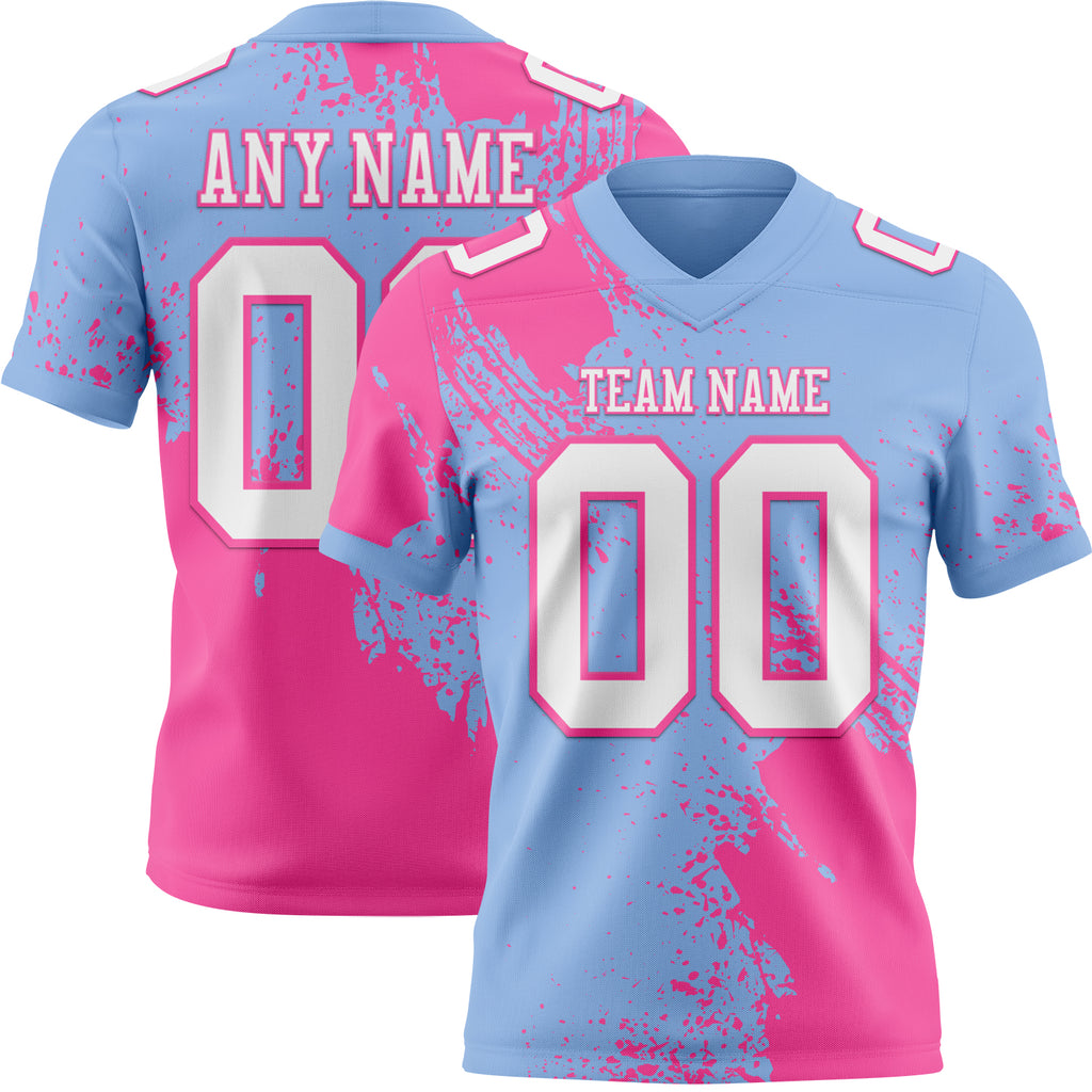Custom Light Blue White-Pink 3D Pattern Abstract Brush Stroke Mesh Authentic Football Jersey