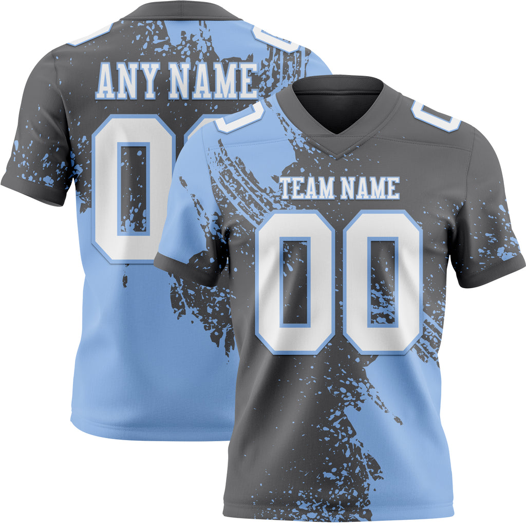 Custom Steel Gray White-Light Blue 3D Pattern Abstract Brush Stroke Mesh Authentic Football Jersey