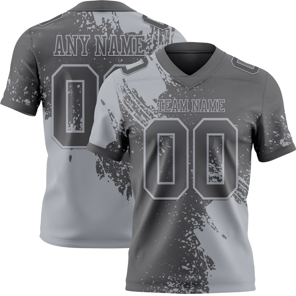 Custom Steel Gray Gray 3D Pattern Abstract Brush Stroke Mesh Authentic Football Jersey