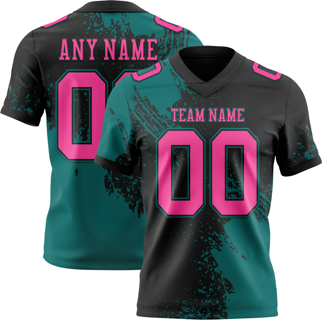 Custom Black Pink-Teal 3D Pattern Abstract Brush Stroke Mesh Authentic Football Jersey