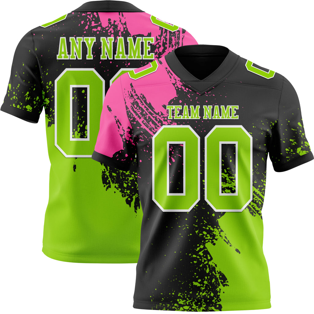 Custom Black Neon Green-Pink 3D Pattern Abstract Brush Stroke Mesh Authentic Football Jersey