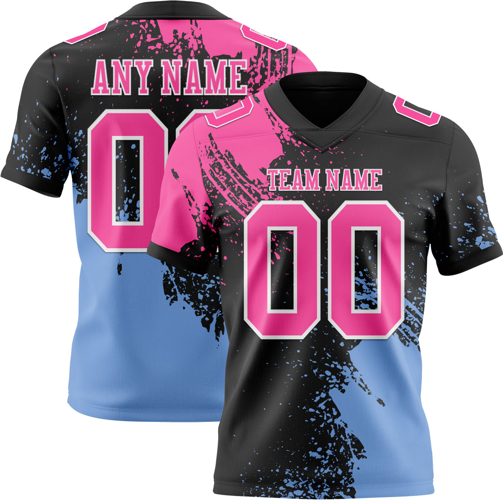 Custom Black Pink Light Blue-White 3D Pattern Abstract Brush Stroke Mesh Authentic Football Jersey
