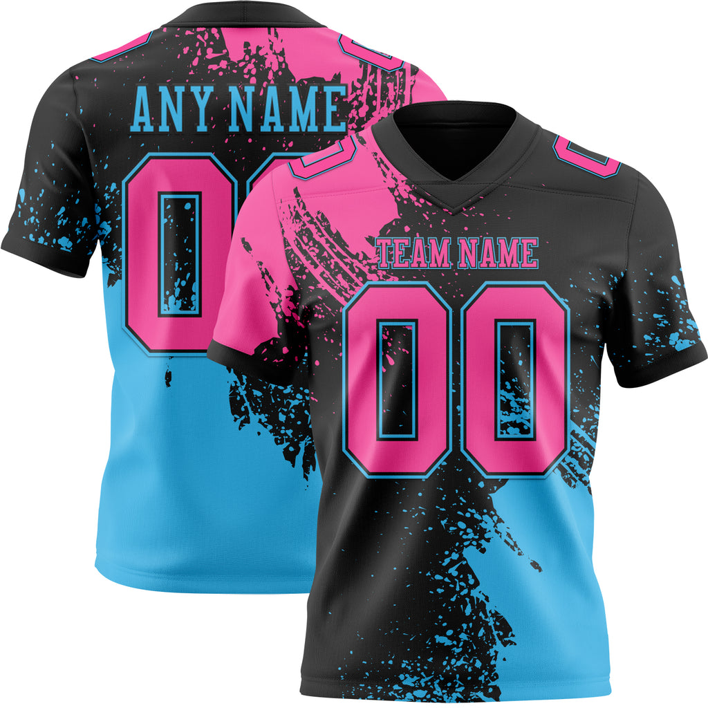 Custom Black Pink-Sky Blue 3D Pattern Abstract Brush Stroke Mesh Authentic Football Jersey