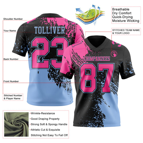 Custom Black Pink-Light Blue 3D Pattern Abstract Brush Stroke Mesh Authentic Football Jersey