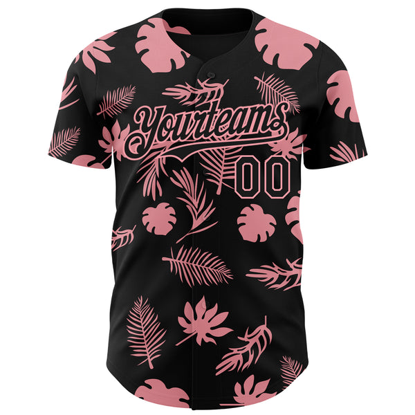 Custom Black Medium Pink 3D Hawaii Palm Leaves Authentic Baseball Jersey