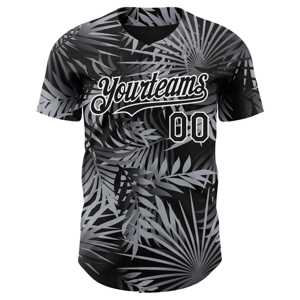 Custom Black Gray-White 3D Hawaii Palm Leaves Authentic Baseball Jersey
