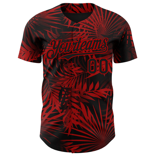 Custom Black Red 3D Hawaii Palm Leaves Authentic Baseball Jersey