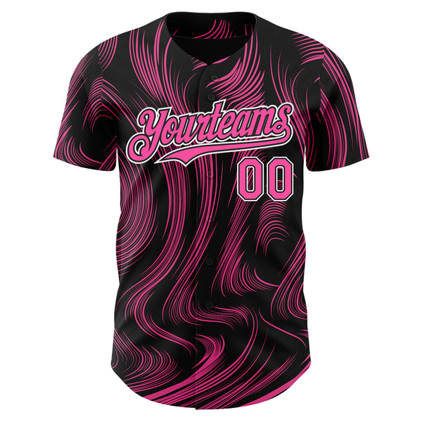 Custom Black Pink-White 3D Pattern Design Fluid Lines Authentic Baseball Jersey
