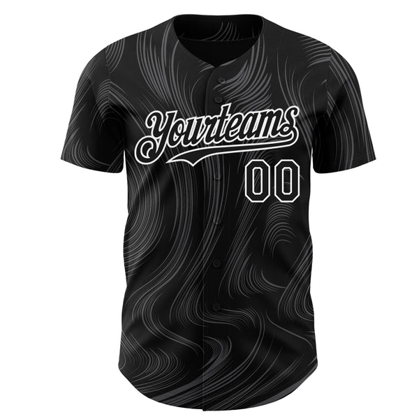 Custom Black White 3D Pattern Design Fluid Lines Authentic Baseball Jersey
