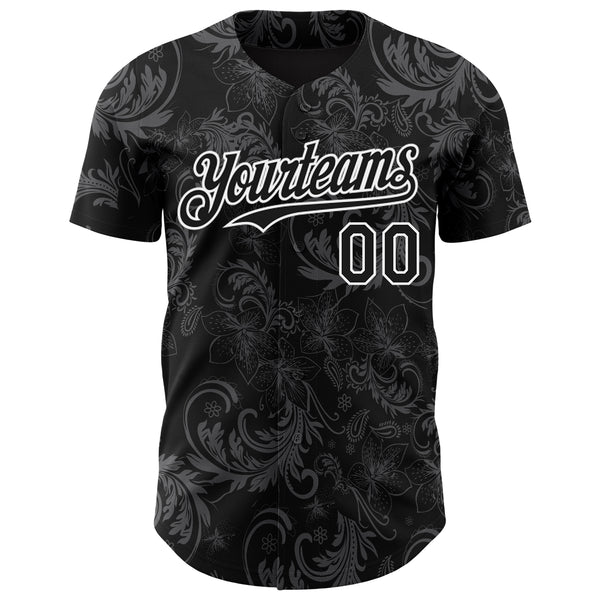 Custom Black White 3D Pattern Design Flower Authentic Baseball Jersey