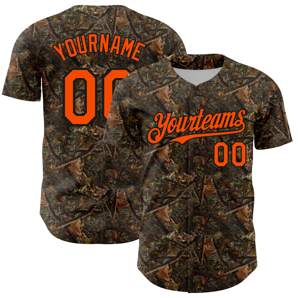 Custom Camo Orange-Black 3D Woodland Camo Authentic Salute To Service Authentic Baseball Jersey