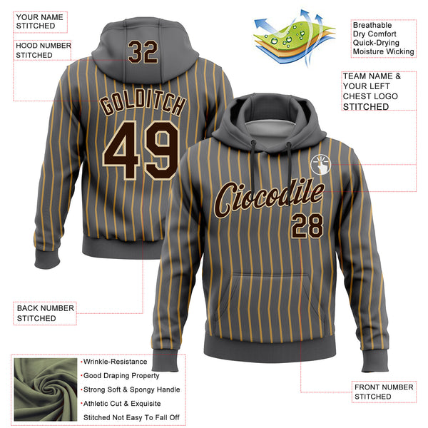 Custom Stitched Steel Gray Old Gold Pinstripe Brown-Cream 3D Pattern Design Line Sports Pullover Sweatshirt Hoodie