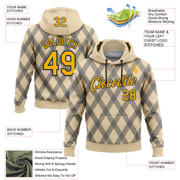 Custom Stitched City Cream Gold Steel Gray-Navy 3D Pattern Design Line Geometric Shape Sports Pullover Sweatshirt Hoodie