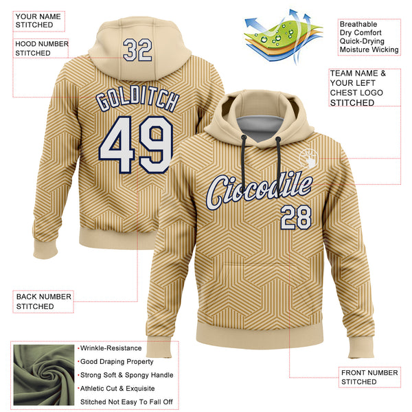 Custom Stitched City Cream White Old Gold-Navy 3D Pattern Design Line Geometric Shape Sports Pullover Sweatshirt Hoodie
