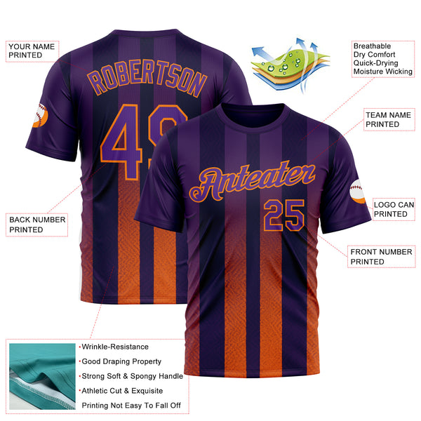 Custom Purple Orange-Bay Orange 3D Pattern Design Sunset Gradient Stripe Sport Wear Performance T-Shirt