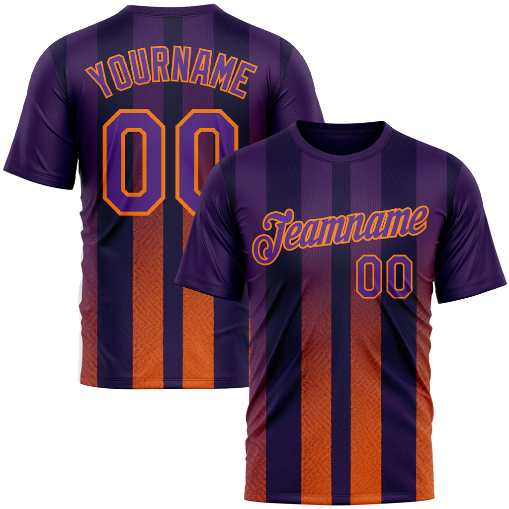 Custom Purple Orange-Bay Orange 3D Pattern Design Sunset Gradient Stripe Sport Wear Performance T-Shirt
