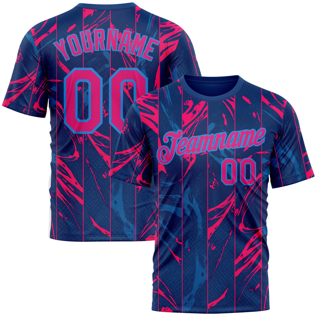 Custom Blue Hot Pink Red-Powder Blue 3D Pattern Design Abstract Splash Stripe Sport Wear Performance T-Shirt