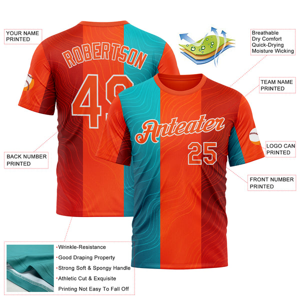 Custom Orange Blue-White 3D Pattern Design Neon Stripe Sport Wear Performance T-Shirt