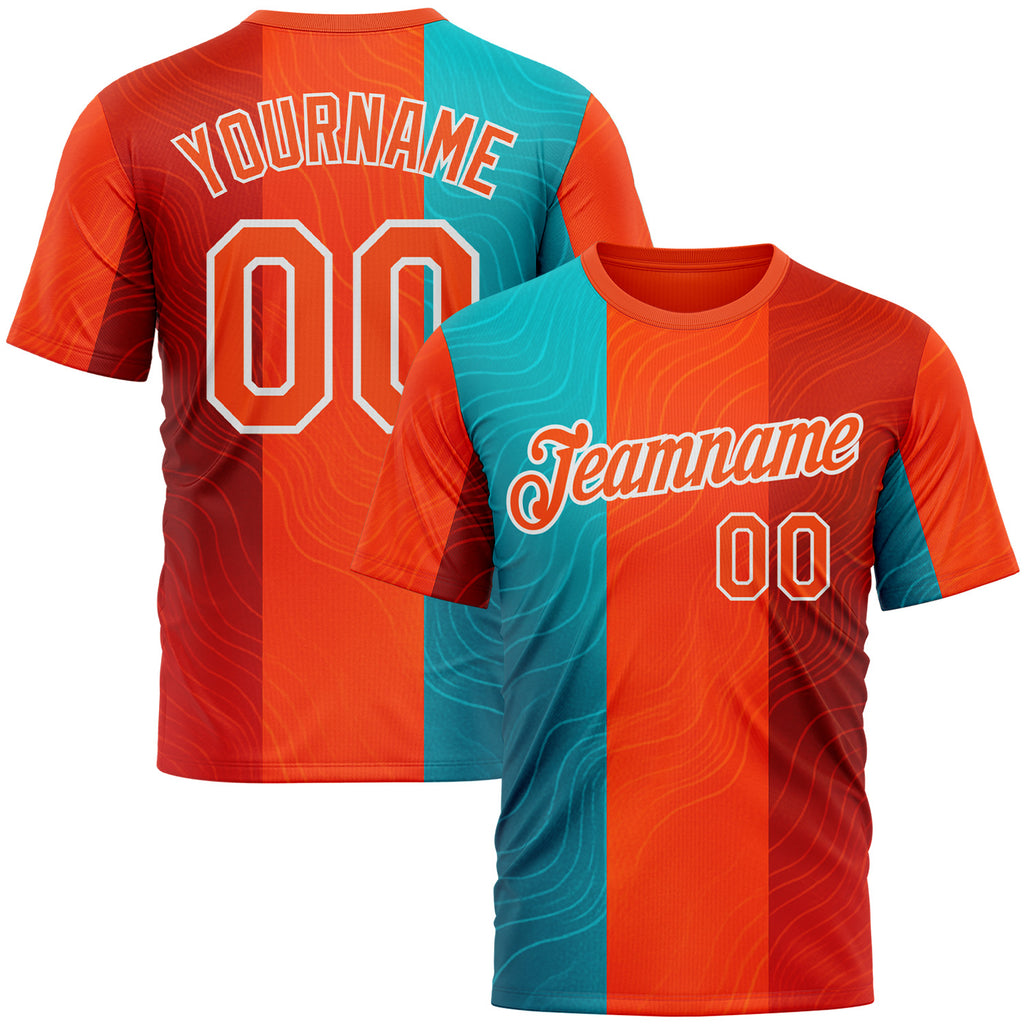 Custom Orange Blue-White 3D Pattern Design Neon Stripe Sport Wear Performance T-Shirt