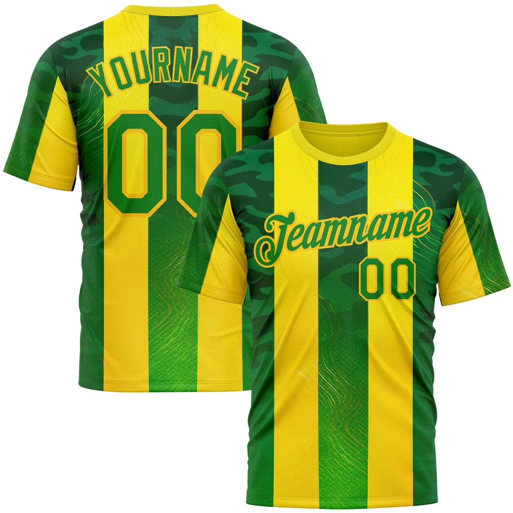 Custom Yellow Grass Green-Green 3D Pattern Design Brazil Stripe Sport Wear Performance T-Shirt
