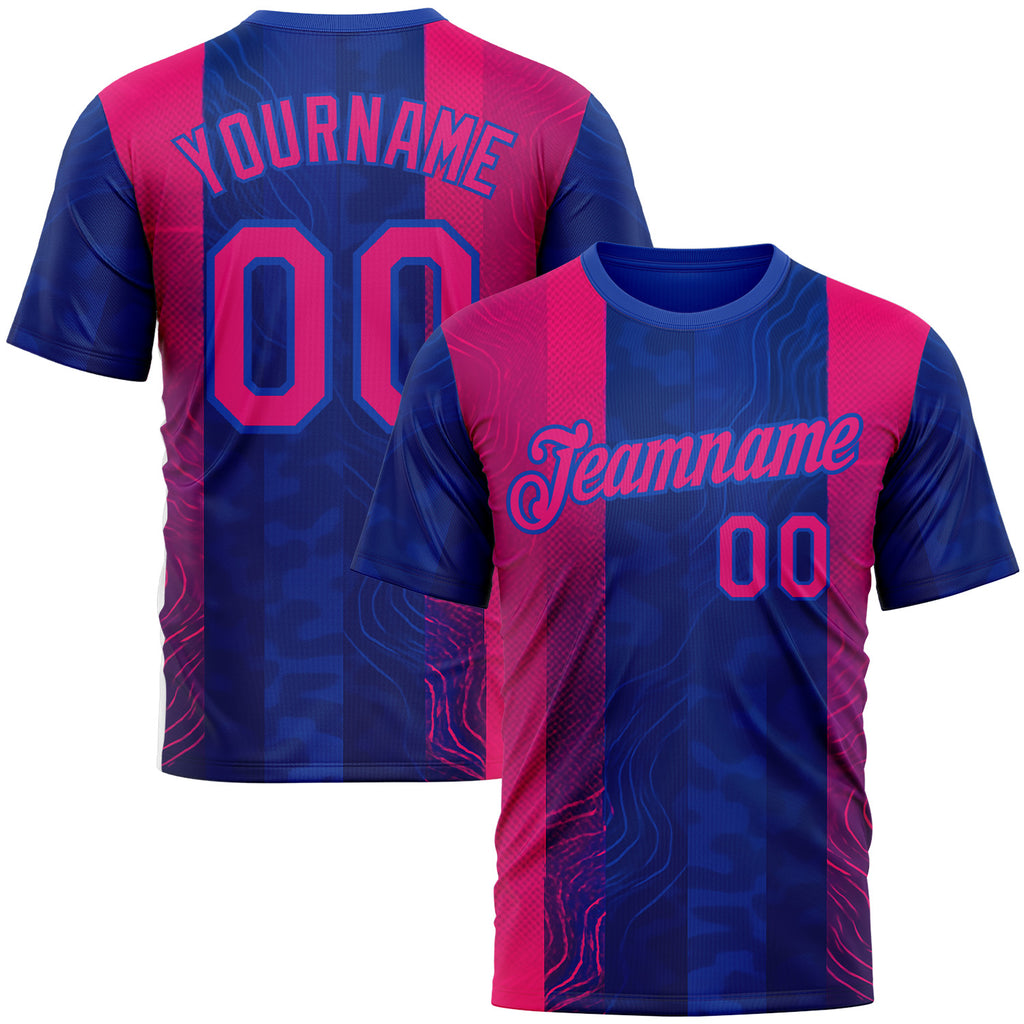 Custom Blue Hot Pink Red-Thunder Blue 3D Pattern Design Neon Stripe Sport Wear Performance T-Shirt