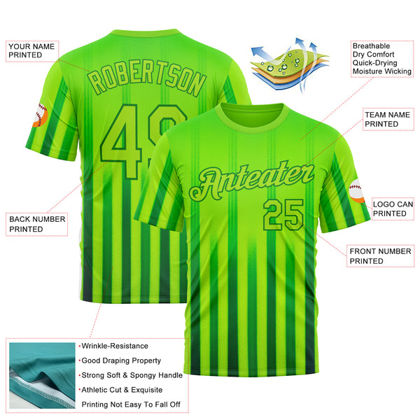 Custom Green Neon Green-Grass Green 3D Pattern Design Mexico Gradient Stripe Sport Wear Performance T-Shirt