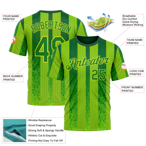 Custom Green Grass Green Yellow-Light Yellow 3D Pattern Design Brazil Stripe Sport Wear Performance T-Shirt