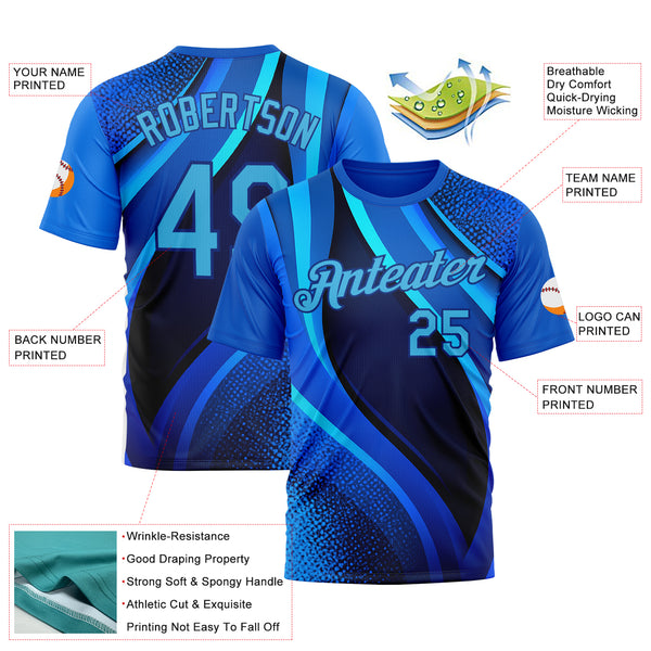 Custom Blue Sky Blue-Royal 3D Pattern Design France Wave Gradient Sport Wear Performance T-Shirt