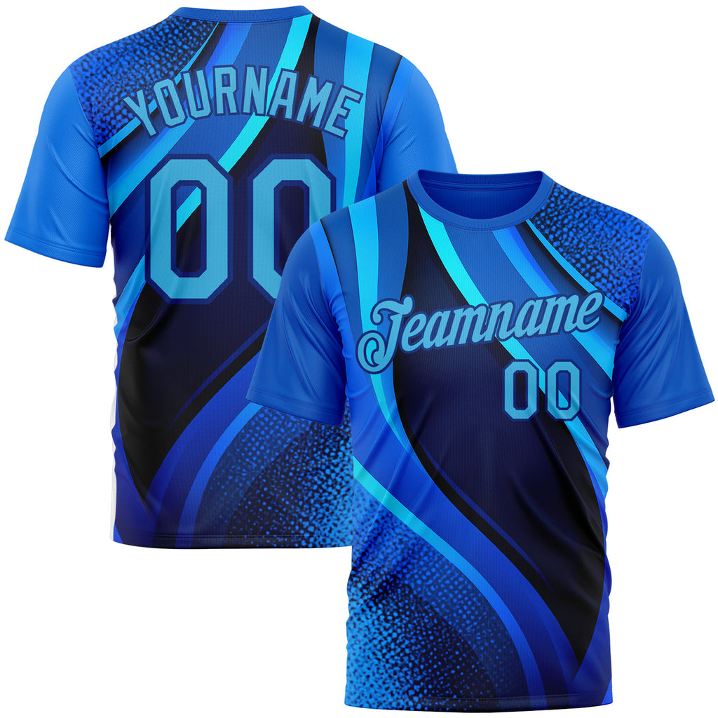 Custom Blue Sky Blue-Royal 3D Pattern Design France Wave Gradient Sport Wear Performance T-Shirt