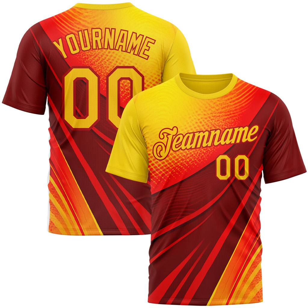 Custom Red Yellow 3D Pattern Design Spain Wave Gradient Sport Wear Performance T-Shirt