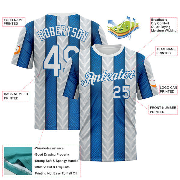 Custom White Blue 3D Pattern Design Argentina Stripe Sport Wear Performance T-Shirt