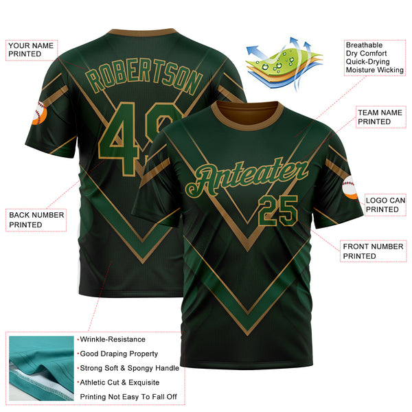 Custom Green Old Gold 3D Pattern Design Mexico Africa Sport Wear Performance T-Shirt