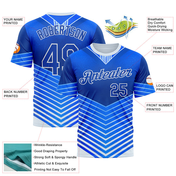 Custom Blue Thunder Blue-White 3D Pattern Design Argentina Arrow Sport Wear Performance T-Shirt