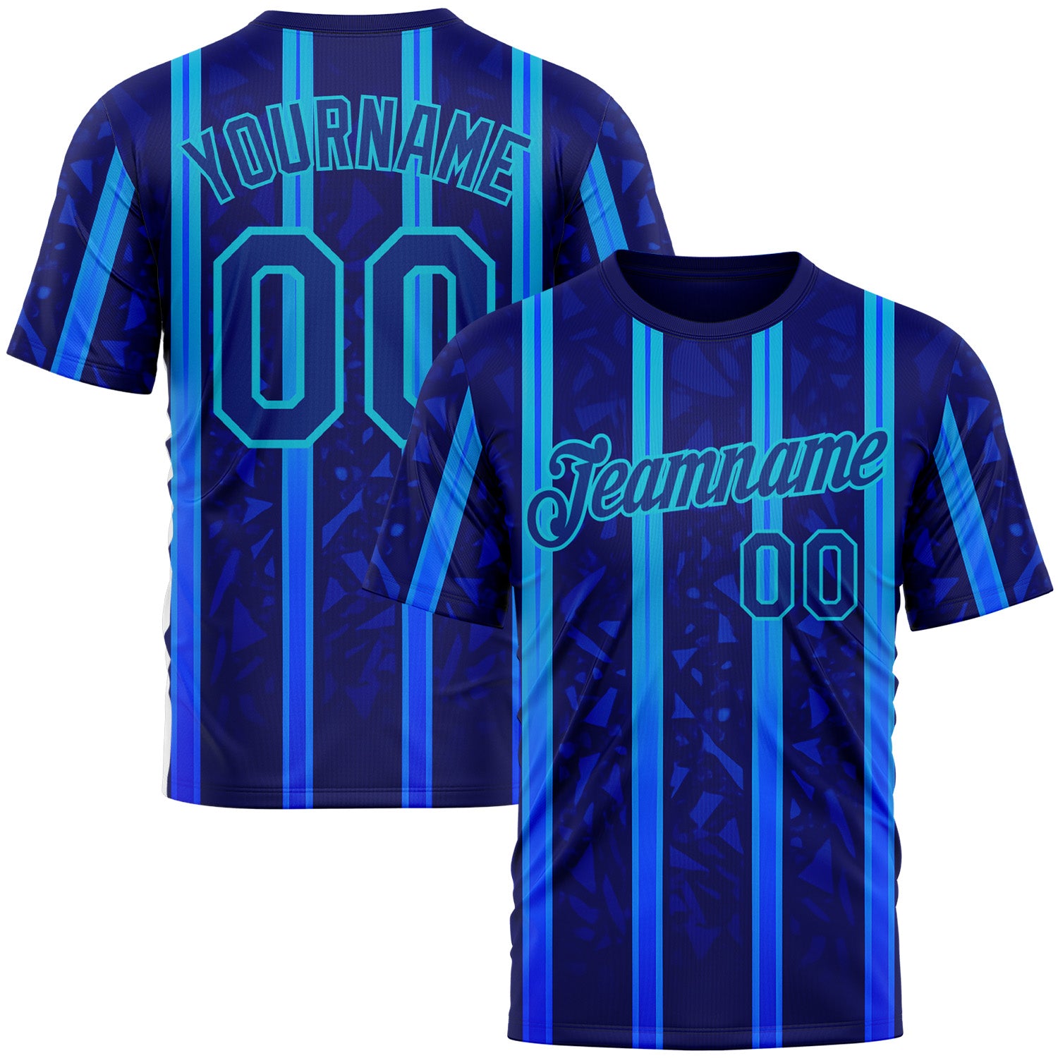 Custom Blue Royal-Lakes Blue 3D Pattern Design Classic Geometric Shape Stripe Sport Wear Performance T-Shirt