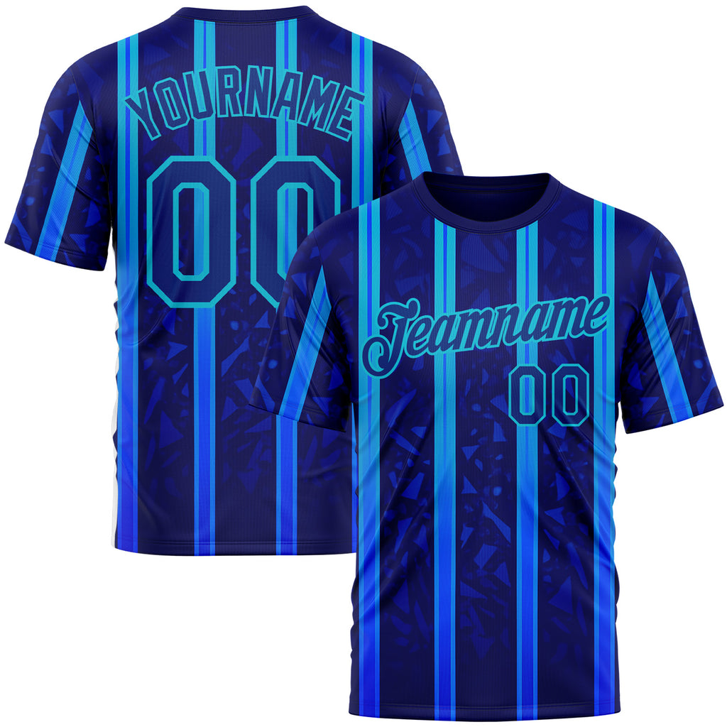 Custom Blue Royal-Lakes Blue 3D Pattern Design Classic Geometric Shape Stripe Sport Wear Performance T-Shirt